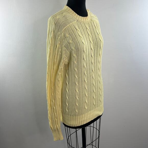 VINTAGE Alan Paine Yellow Sweater Cable Knit Crew Neck Raglan Sleeve Size Large - Picture 6 of 10